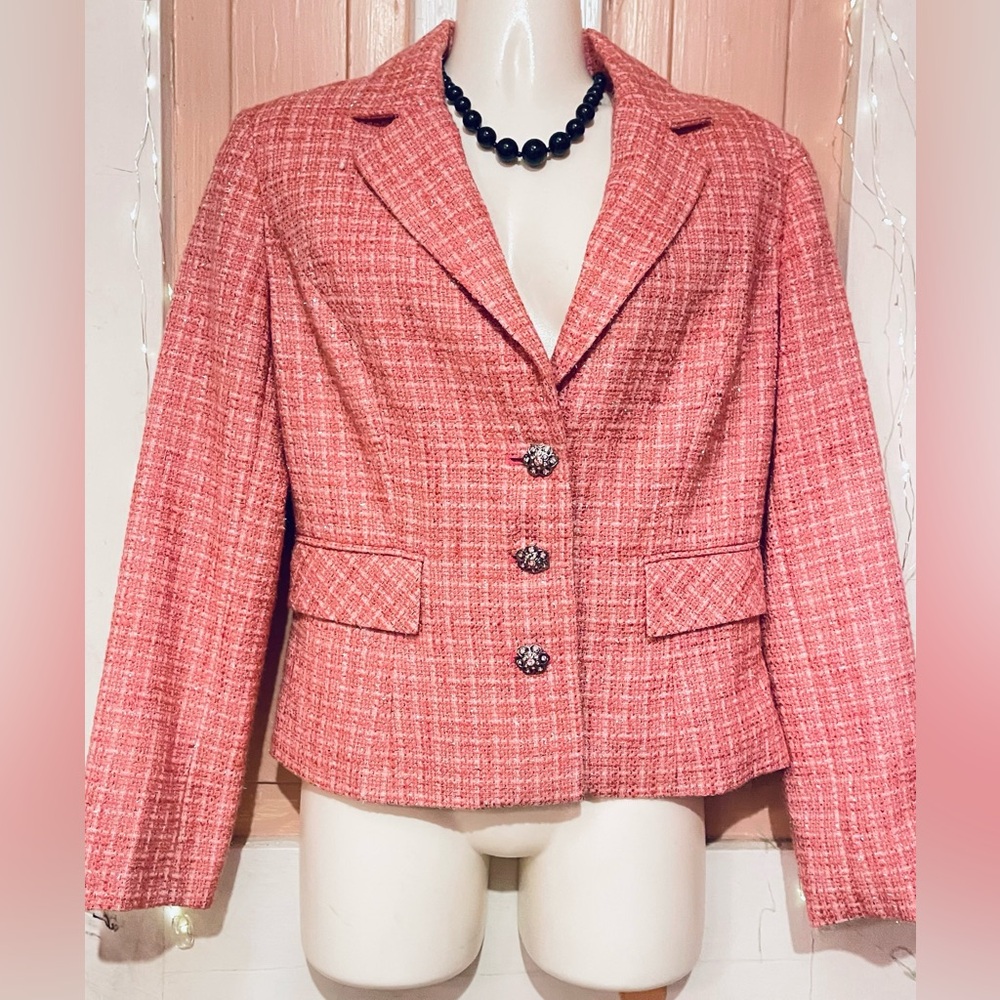 ABR New York Pink Tweed Cropped Blazer Jacket